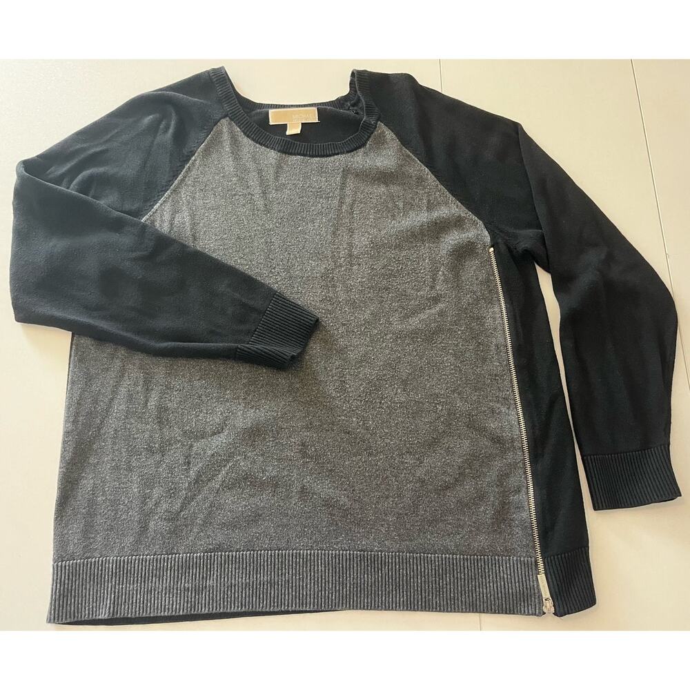 Michael Michael Kors Color Block Crew Neck Sweater Working Zipper Detail Sz XL